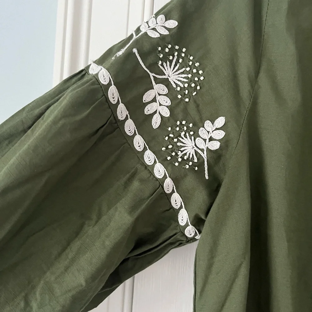 Zara Mini Green Embroidered Dress Like New - Picture 4 of 9